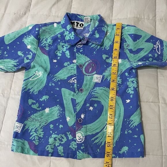 t/o Kids Blue and Green Button Down Shirt - Picture 5 of 8